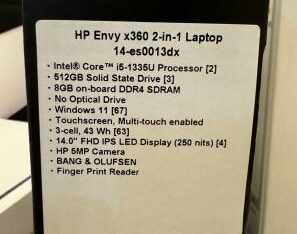HP Envy x360 14” FHD es0013dx, Core i5-1335U 13th Gen, 8GB Ram, 512GB SSD, Touch Screen, B&O, Fingerprint, Silver, Win11 – 63.000 MT
