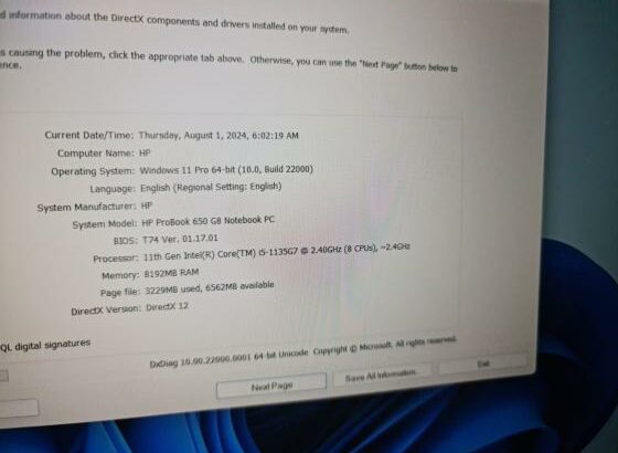 HP ProBook 650 G8 NoteBook PC Intel Core i5-1135G7 8GB RAM 256GB SSD