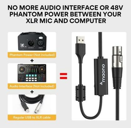 Cabo de microfone Maono AU-XU01 10FT USB para XLR🎶