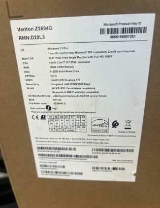 Acer All in one AIO Veriton Z2694G  Desktop core i7-12700 23.8” FHD 16GBRAM 512gb SSD Win 11 pro