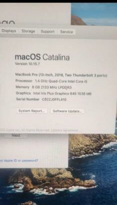 MacBook Pro 2019 Touchbar Touch ID i5 8GB RAM 256GB SSD 13.3”