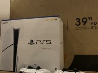 PlayStation 5 Super Slim + 2 Joys. + TV LED Sinotec 39″ (Selado) + 5 Jogos Digitais