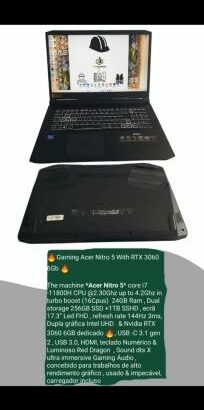 venda de laptop Acer Nitro 5 gamer RTX 3060 6gb