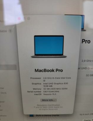 MacBook Pro 15.4 Core i9 2.9Ghz 32GB 1TB como novo e Core i7